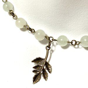 Natural Pale Green Aventurine Necklace, Bronze Leaf Branch + Genuine Gemstone